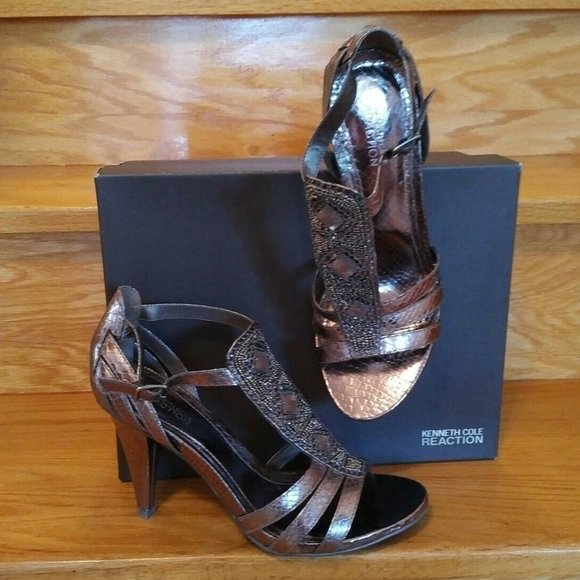 Kenneth Cole Pewter Jewelled Sandals, 8-1/2 - Picture 1 of 9